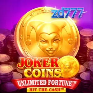 Joker Coins Unlimited Fortune slot machine interface featuring golden coins and classic fruit symbols